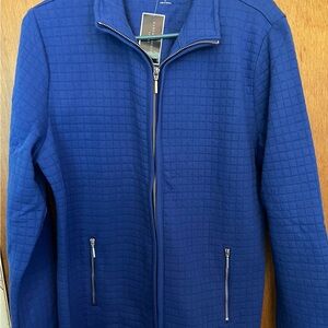 Blue Utility Jacket with Quilted Design and Stand-Up Collar